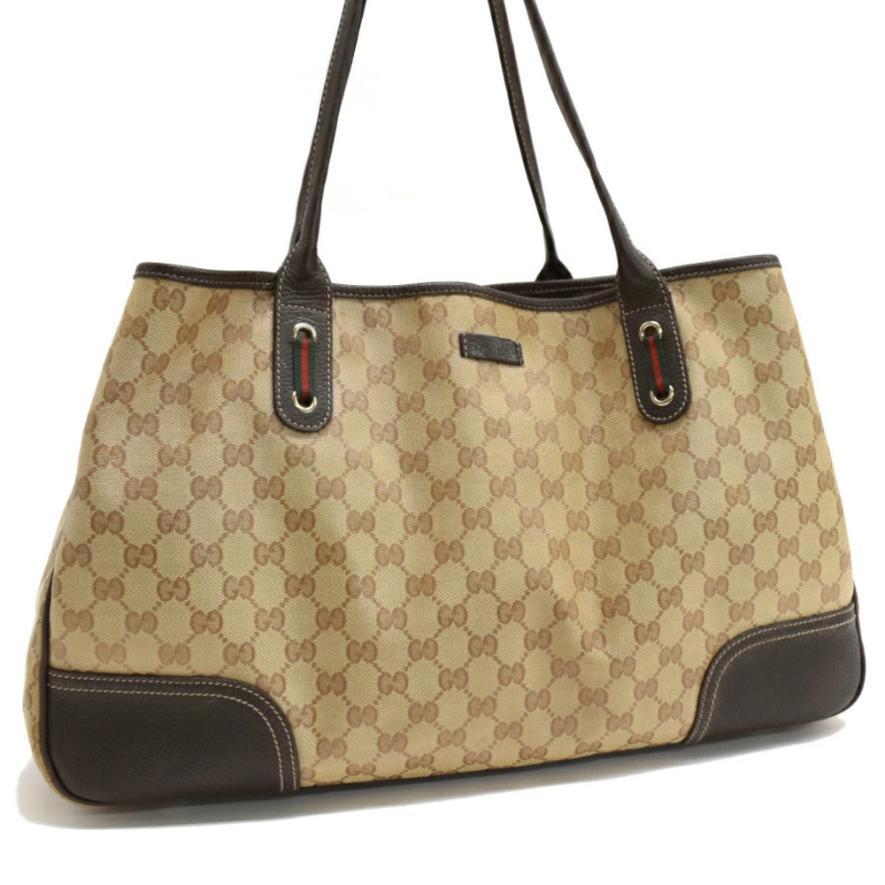 Gucci Shoulder Tote Bag GG Crystal Sherry Canvas Leather Beige Cream Brown